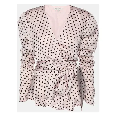 Ronny Kobo Pink Polka Dot Print Crepe Annabelle Top