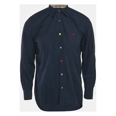 Burberry London Navy Blue Cotton Button Front Shirt