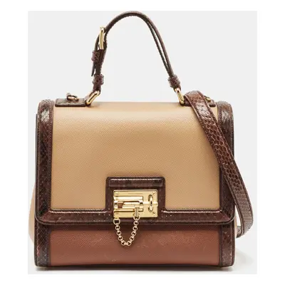 Dolce & Gabbana Brown/Beige Python and Leather Miss Monica Top Handle Bag