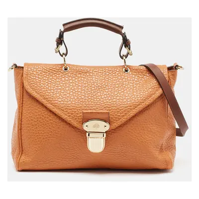 Mulberry Orange Grained Leather Polly Push Lock Top Handle Bag