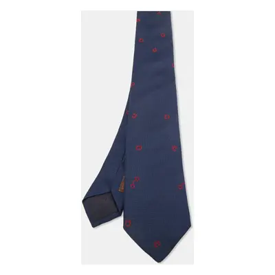 Hermes Navy Blue Silk Pluie Equestre Tie