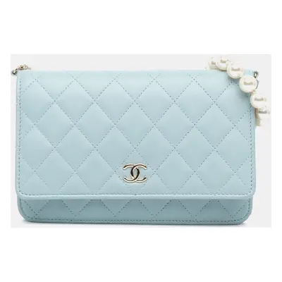 Chanel Blue CC Lambskin Pearl Wallet On Chain