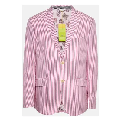 Etro Pink Striped Cotton Single Breasted Blazer