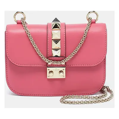 Valentino Pink Leather Rockstud Glam Lock Flap Bag