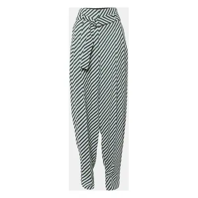 Celine Ecru/Black Diagonal Pattern Textured Pleated Trousers