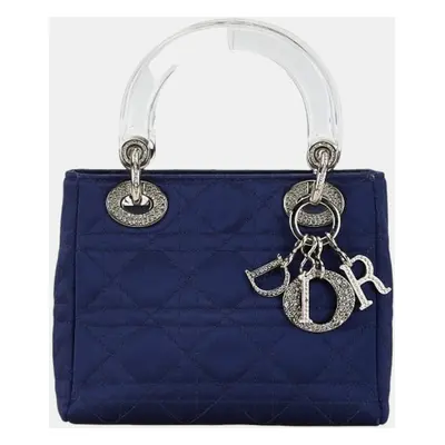 Christian Dior Navy Satin Plastic Dior Lady Rhinestone Handbag