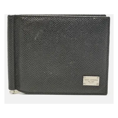 Dolce & Gabbana Black Leather Money Clip Bifold Card Holder