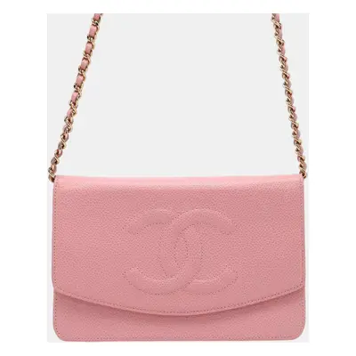 Chanel Caviar Skin Coco Mark Chain Wallet Bag