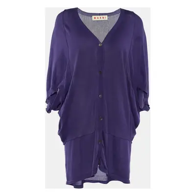 Marni Purple Cotton Knit Button Front Top