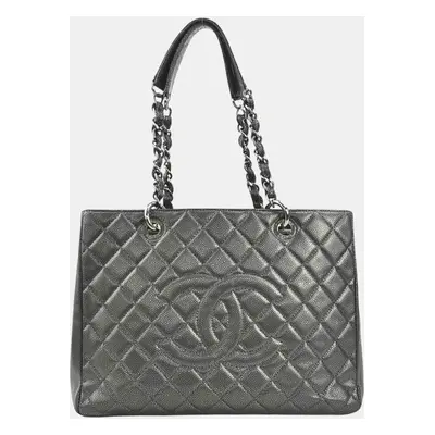 Chanel Metallic Gray Caviar Leather GST Shoulder Bag