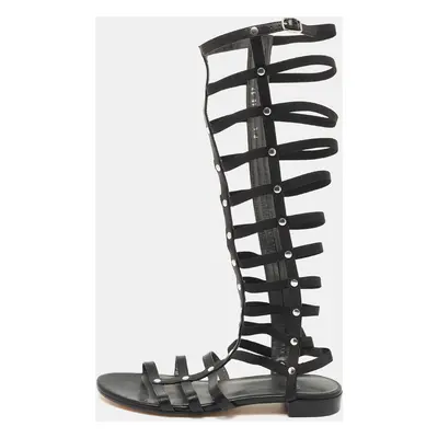 Stuart Weitzman Black Leather Aphrodite Gladiator Flat Sandals Size 38.5