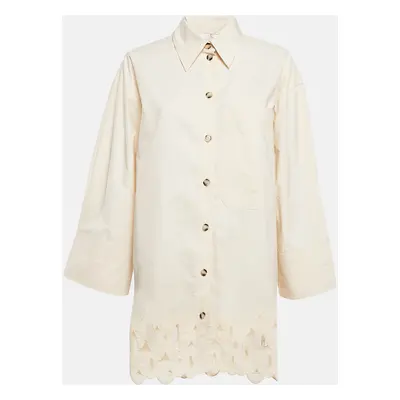 Nanushka Cream Embroidered Heavy Poplin Sabia Mini Shirt Dress