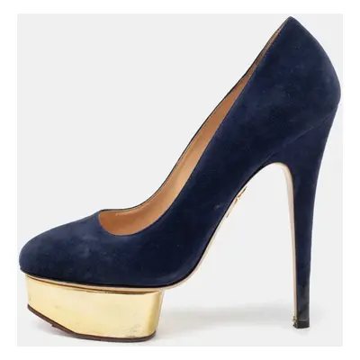 Charlotte Olympia Navy Blue Suede Dolly Platform Pumps Size