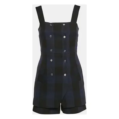 Maje Black/Blue Plaid Cotton Blend Double Breasted Mini Dress