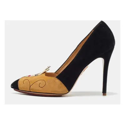 Charlotte Olympia Black/Yellow Suede Sleeping Beauty Pumps Size 37.5