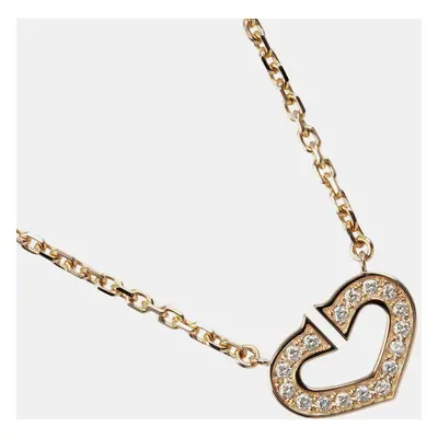 Cartier 18K Rose Gold and Diamond C De Cartier Heart Pendant Necklace