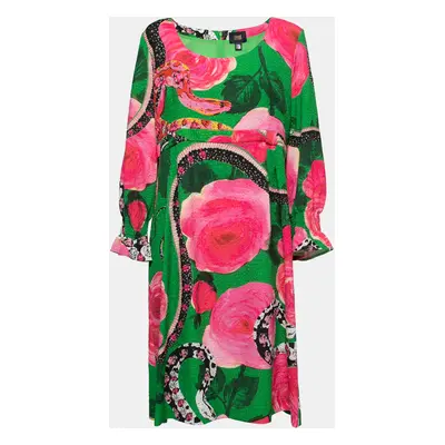 Class by Roberto Cavalli Green Floral Printed Textured Long Sleeve Dress