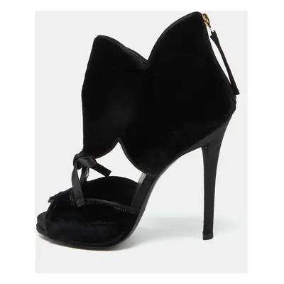 Roger Vivier Black Velvet Cut Out Bow Ankle Booties Size