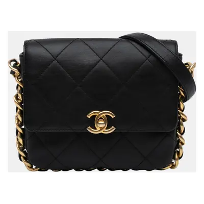 Chanel Black Small Quilted Calfskin Framing Chain Flap