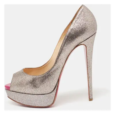 Christian Louboutin Metallic Multicolor Glitter Lady Peep Toe Platform Pumps Size 38.5