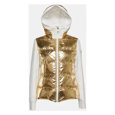 Fendi Gold/White Synthetic & Jersey Quilted Down Hoodie Jacket