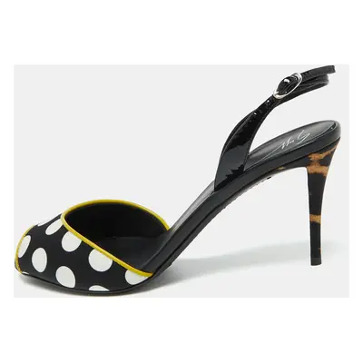 Giuseppe Zanotti Multicolor Satin and Leather Polka Dot Slingback Sandals Size 37.5