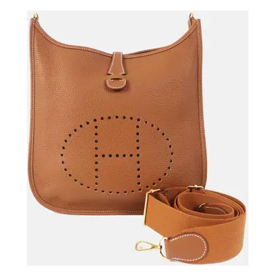 Hermes Gold Leather Evelyn 3Pm Clemence Shoulder Bag