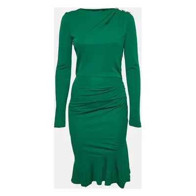 Roberto Cavalli Green Jersey Gathered Short Dress