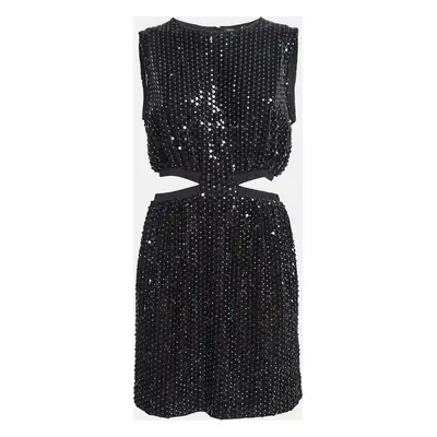 Maje Black Sequin Embellished Stretch Velvet Rassul Mini Dress