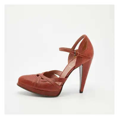 Miu Miu Burnt Orange Leather Ankle Strap Platform Sandals Size