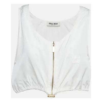 Miu Miu White Technical Silk Perforated Detail Crop Top