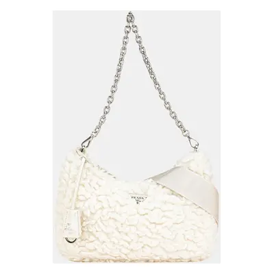 Prada White Cashmere Wool Re-Edition Satchel