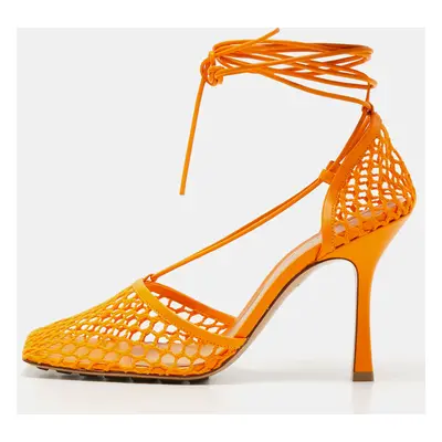 Bottega Veneta Orange Leather and Mesh Stretch Ankle Strap Sandals Size