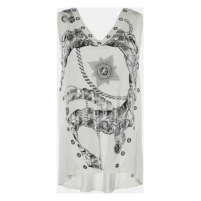 Roberto Cavalli White Printed Jersey Eyelet Top