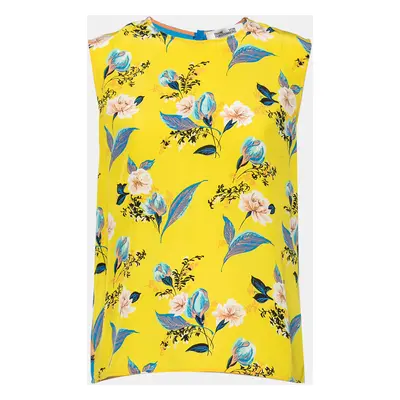 Diane von Furstenberg Yellow & Blue Floral Printed Silk Sleeveless Top