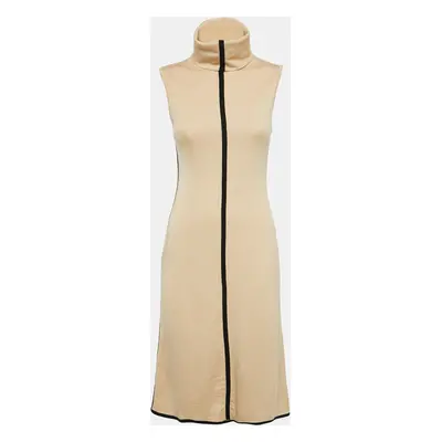 Herve Leger Vintage Beige Wool Knit Turtle Neck Sleeveless Midi Dress