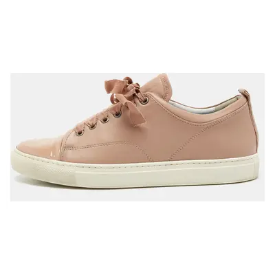 Lanvin Dusty Pink Leather and Patent Cap Toe Low-Top Sneakers Size