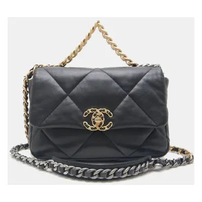 Chanel Black Leather Lambskin Large Chain Shoulder Bag