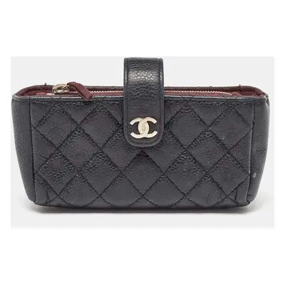 Chanel Black Quilted Caviar Leather CC O Phone Pouch