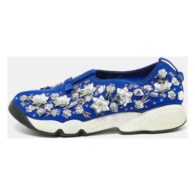 Dior Blue Mesh Embellished Fusion Slip On Sneakers Size 37.5