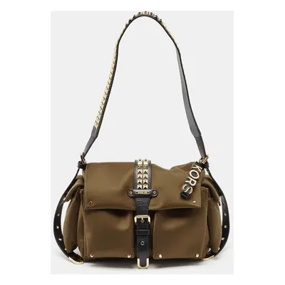 Michael Kors Green/Black Studded Satin Olivia Shoulder Bag