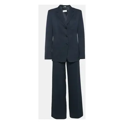 Max Mara Navy Blue Gabardine Cotton Tailored Pants Suit