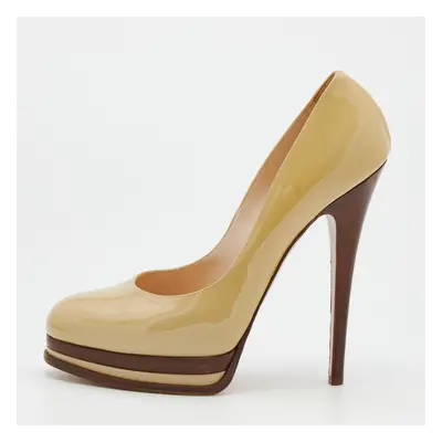 Casadei Beige Patent Leather Platform Pumps Size