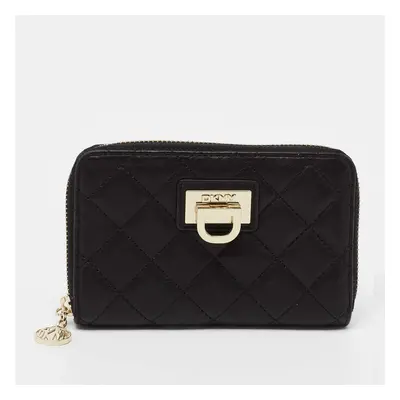 DKNY Black Quilted Leather Zip Around Wallet