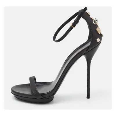 Gucci Black Leather Studded Ankle Strap Sandals Size