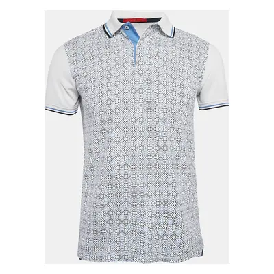 CH Carolina Herrera White/Blue Printed Cotton Polo T-Shirt