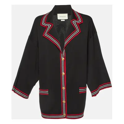 Gucci Black Striped Silk & Cotton Knit Cardigan