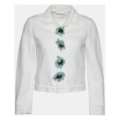 Marni White Cotton & Linen Contrast Button Detail Jacket