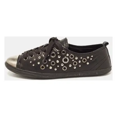 Prada Sport Black Leather Studded Low Top Sneakers Size