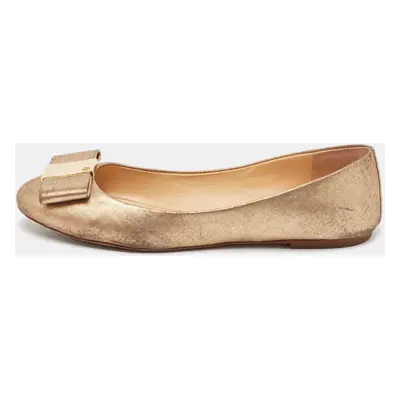 Tory Burch Gold Leather Bow Chase Ballet Flats Size 40.5